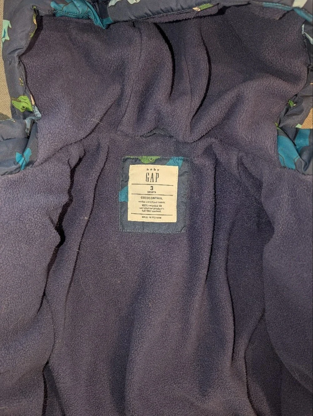 Kids Gap Dinosaur Puffer Jacket - Navy/Blue/Green
